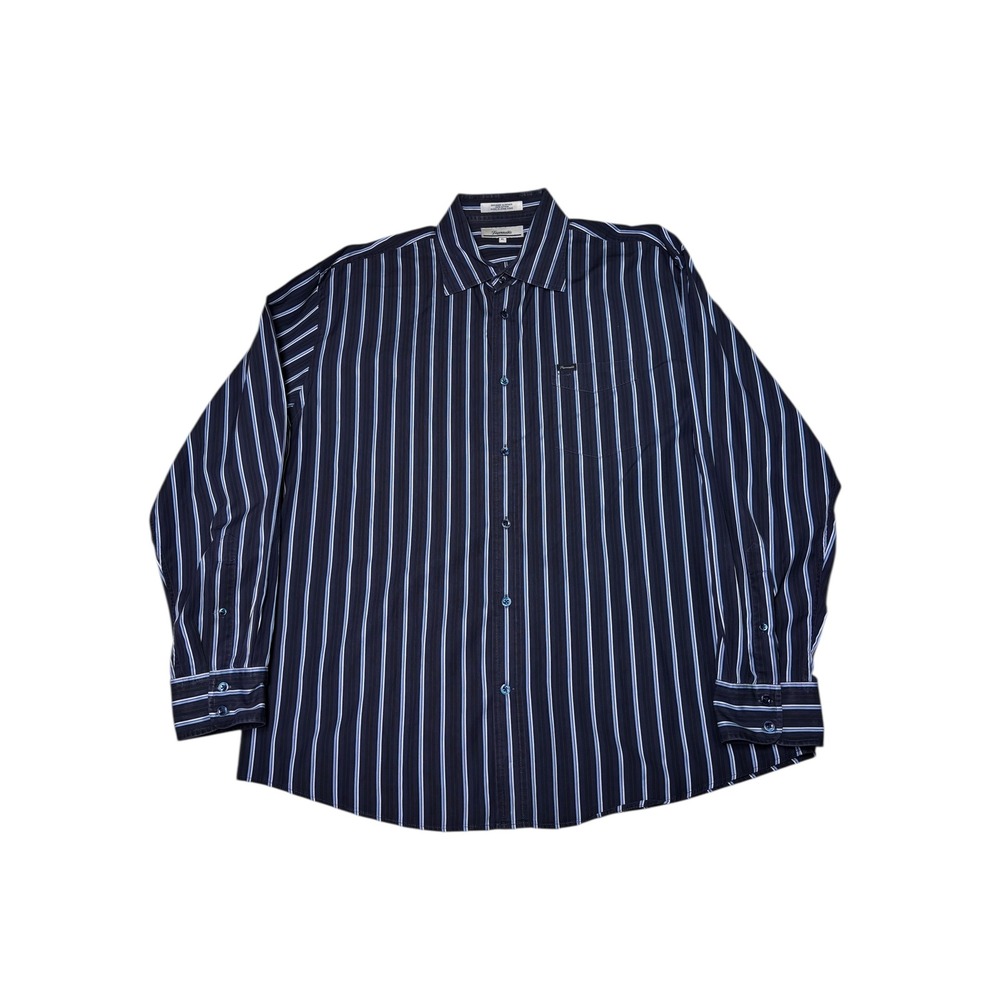 Faconnable Mens XL Blue White Stripe Button Down Shirt Designed in France Cotton
